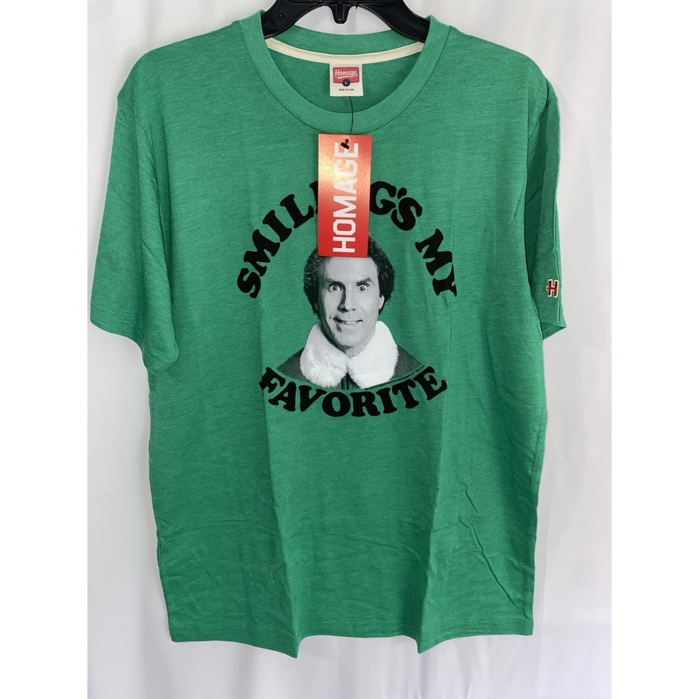 NWT Homage Smiling's My‎ Favorite Will Ferrell ELF Christmas Movie T Shirt Large
